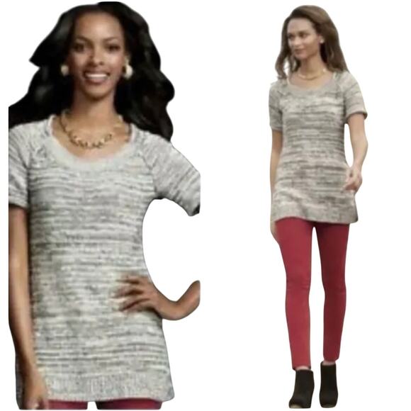 CAbi Women's Medium Style #973 Gray White Marled Knit Short Sleeve Long Tunic S - Picture 1 of 6